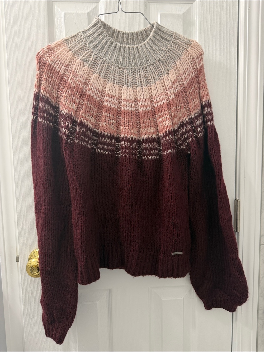 Abercrombie & Fitch Marled Yoke Crewneck Sweater in Burgundy, Pink & Gray